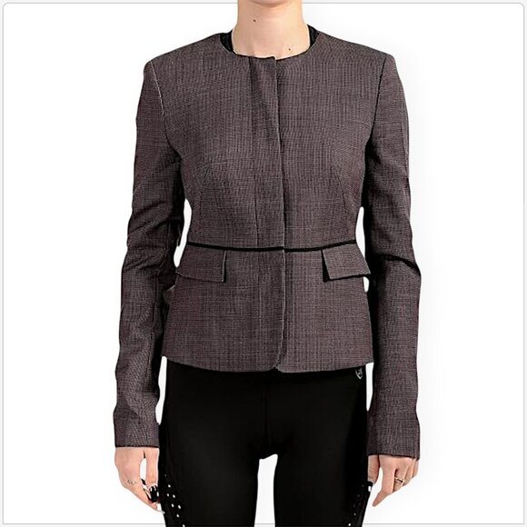 Hugo Boss Jokile Grenadine Fantasy Microcheck Collarless Blazer Jacket NWT New 0 - Picture 1 of 8